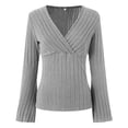 thumbnail image 6 of zaveiop Women's Long Sleeve Bodysuit Tops Wrap V Neck Ribbed Knit Jumpsuit (Grey, M), 6 of 9