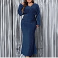 thumbnail image 5 of Women's Plus Size Long Sleeve V-Neck Solid Color Fishtail Evening Sparkle Sequin Slim Party Midi Dress Wrap Ruffle Sleeve Dress Cocktail Party Formal Dress Xl-4Xl, 5 of 8