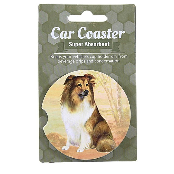 E & S Imports Sheltie Car Coaster - 1 Car Coaster Inch, Sandstone - Super Absorbent 23337