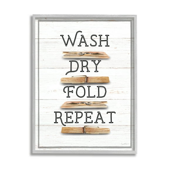 Stupell Industries Rustic Laundry Phrases Typography Painting Gray Framed Art Print Wall Art, 16 x 20