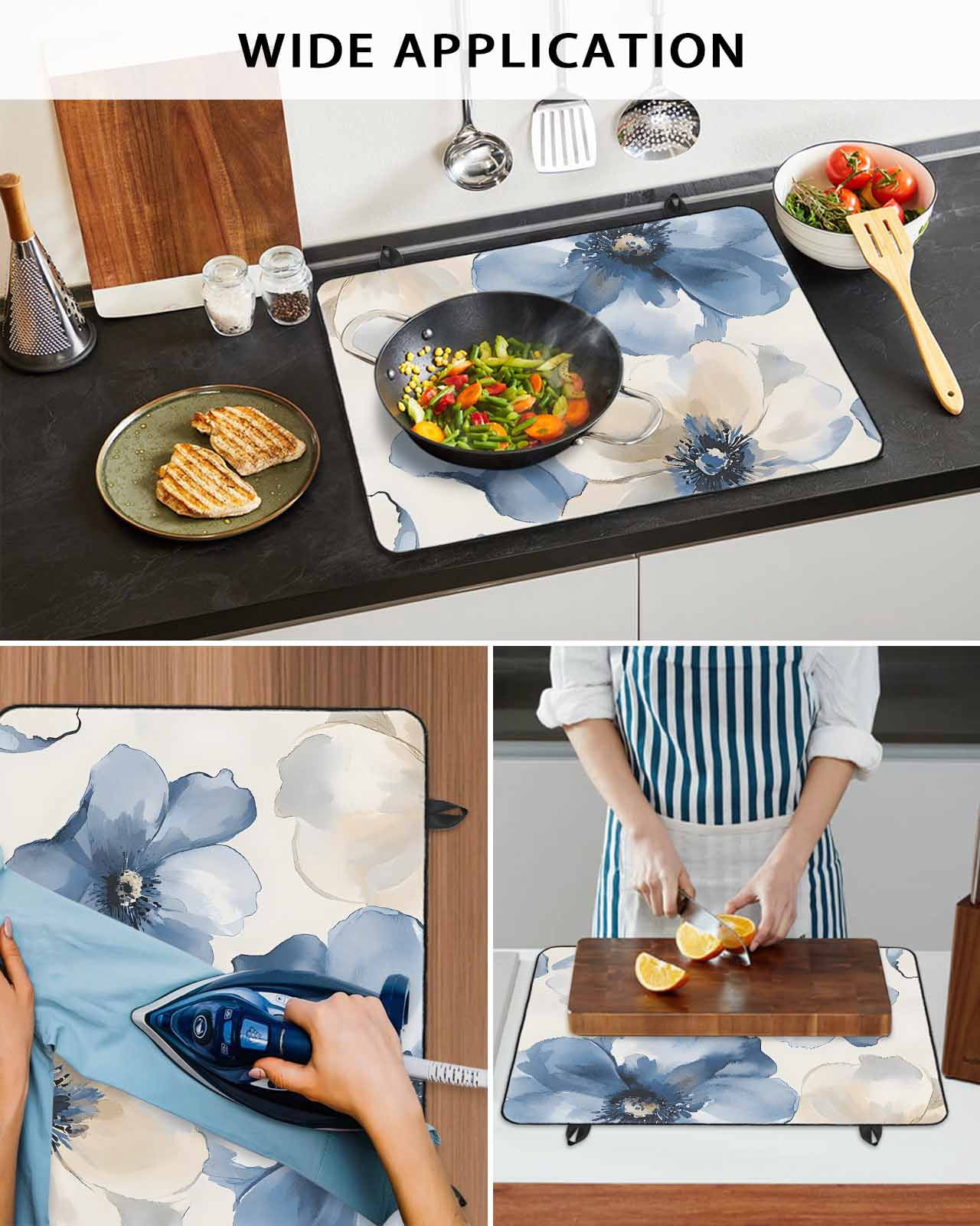 nqOlkjepod Large Induction Cooktop Protector Mat 31"x24", Blue Flower Stove Top Covers for Electric Stove, Watercolor Botanicals Blossom Gradient Stove Burner Cover Mats, Glass Top Stove Cover