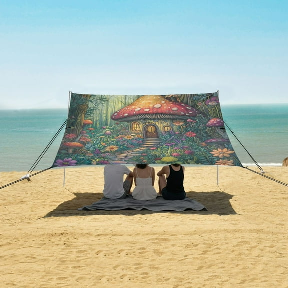 Beach Tent Beach Canopy 9.2x10.5Ft Beach Tent Sun Shelter Outdoor Canopy with Carry Bag for Camping, Backyard and Picnics Whimsical Mushroom House