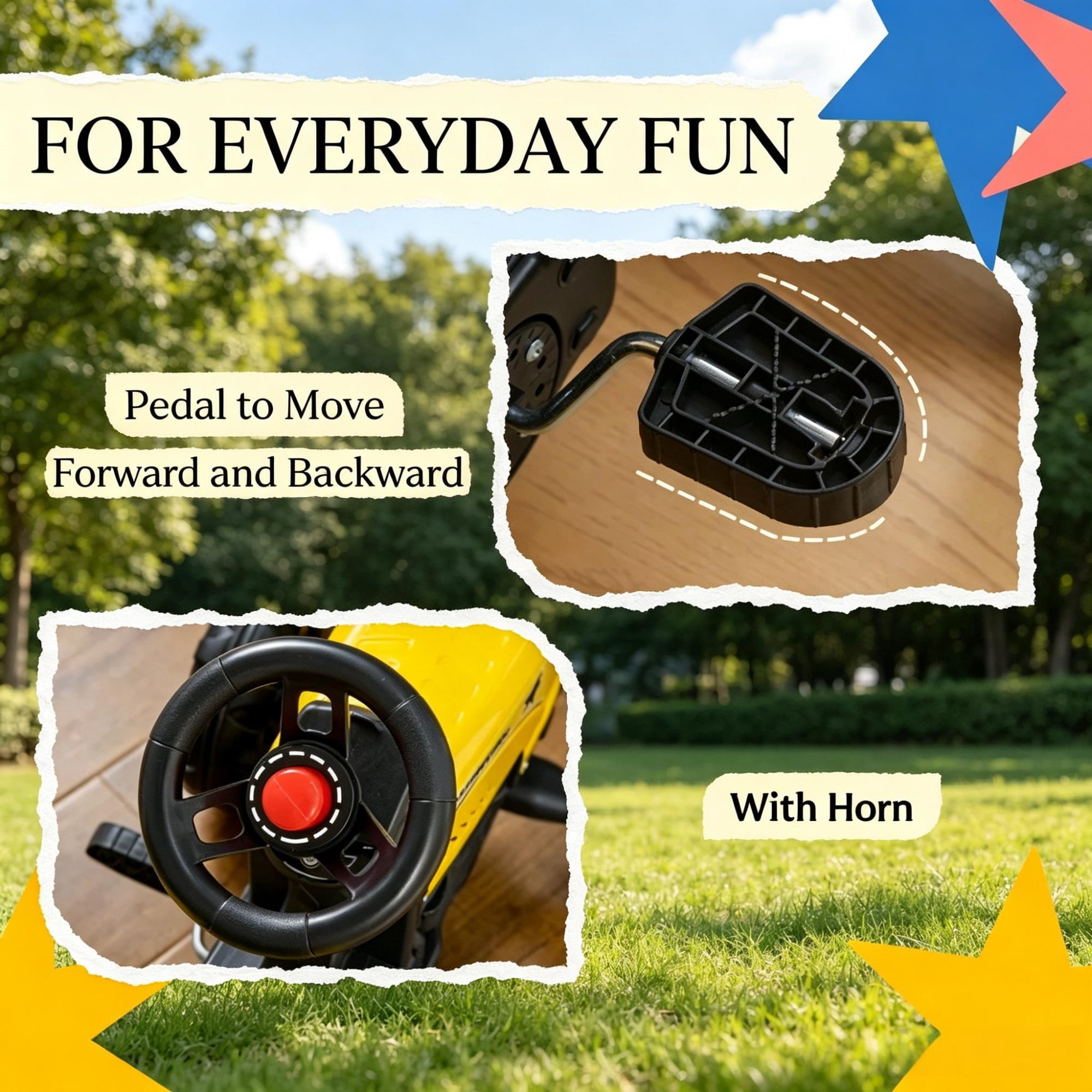 Kids Ride-On Tractor with Trailer Shovel and Rake for Ages 3+
