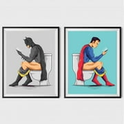 Superheroes Texting On The Toilet Bathroom Poster 11x17