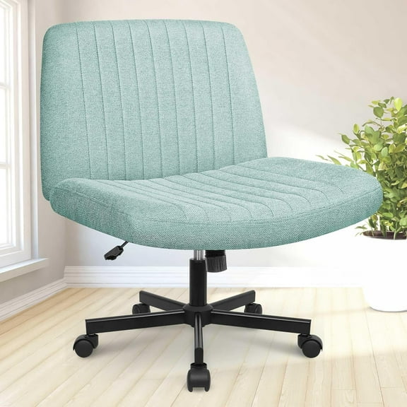 CQAOE Criss Cross Chair with Wheels, Armless Wide Seat Ergonomic Adjustable Swivel Desk Chair, Comfortable Cross-Legged Task Chair for Home Office, Bedroom, Vanity (Mint)