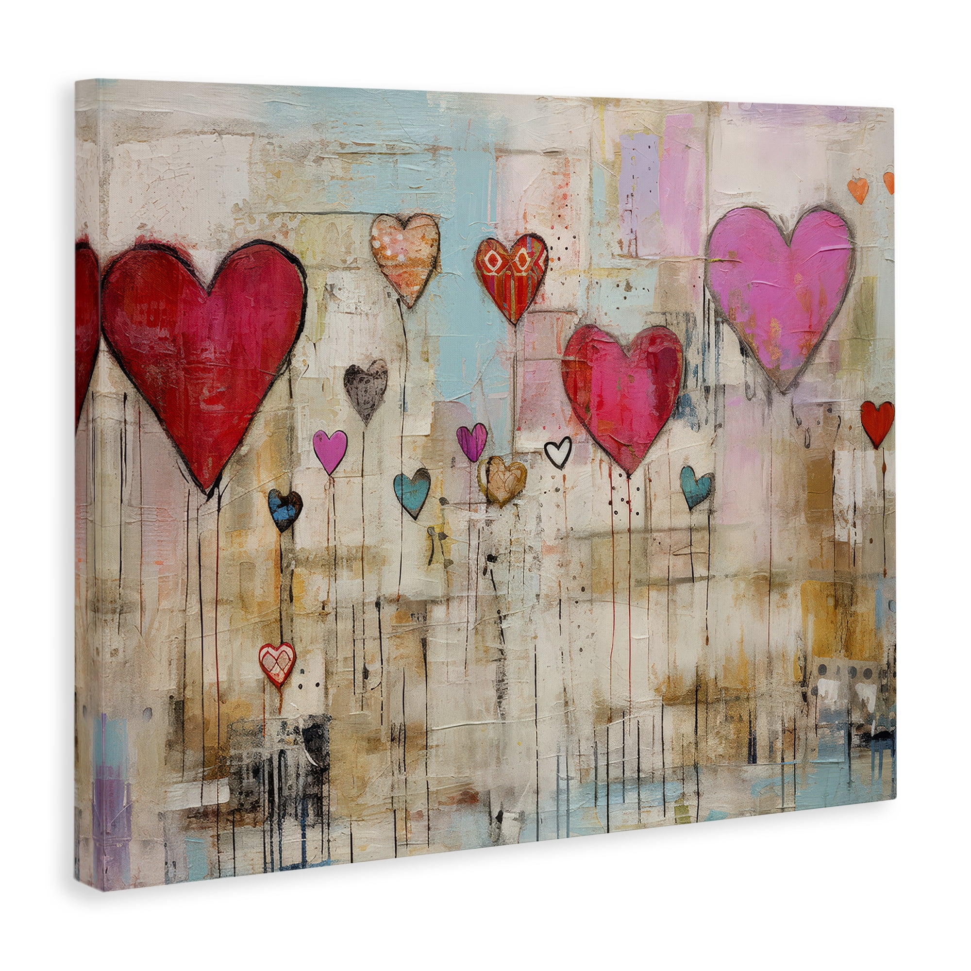 Stupell Industries Modern Floating Hearts Abstract Painting Wrapped Canvas Art Print Wall Art, 48 x 36