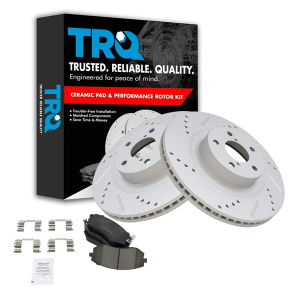 TRQ Performance Drilled Brake Rotor & Ceramic Pad Front Set Fits Select Subaru