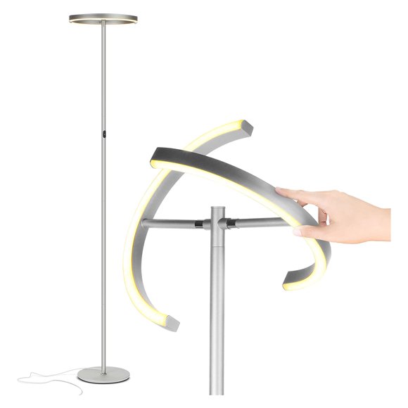 Brightech Halo Lampe Torchère à DEL Divisée sur Pied Brillante, Argent Platine