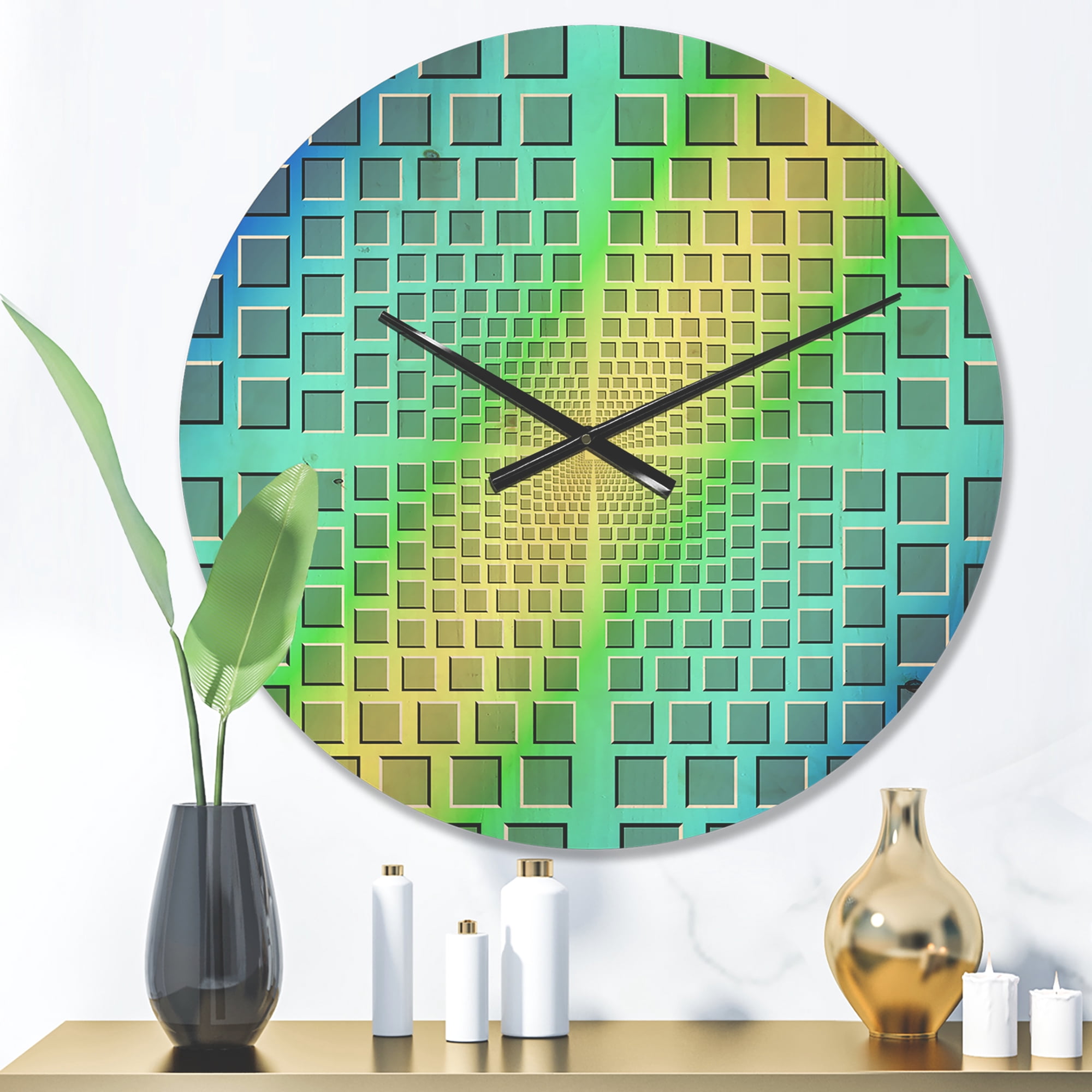 Designart 'Yellow and Purple Optical Illusion ' Modern Wood Wall Clock