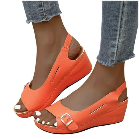 

Women s Vintage Buckle Wedge Heel Open Toe Low Fish Mouth Roman Sandals
