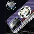 thumbnail image 5 of ELEHOLD for iPhone 12 Case with Carbon Fiber Texture, MagSafe-Compatible Case with Built-in Stand Camera Lens Protector, Slim Shockproof Protective Cover with Logo Window,Purple White, 5 of 6