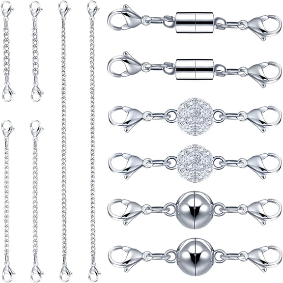 TELOLY 12 Pcs Necklace Extenders Chain Extenders for Women Jewelry Making Supplies (Silver)