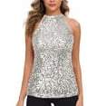 thumbnail image 1 of Top halter con lentejuelas para mujer - Blusa corta sin mangas brillante para fiesta/discoteca (talla única), 1 of 5
