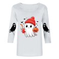 thumbnail image 3 of Funny Crewneck Tshirts Womens 3/4 Sleeve Halloween Graphic Tee Tops Cute Ghost Soft Loose Pullover White M, 3 of 5