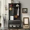 thumbnail image 2 of Legahome Hall Tree with Storage Bench, 3-in-1 Entryway Coat Rack with 4 Hooks, Coat Hanger, 2 Sliding Drawers, Shoe Cabinet, Wood Farmhouse Hall Tree for Entrance Entryway Hallway Living Room, Black, 2 of 11