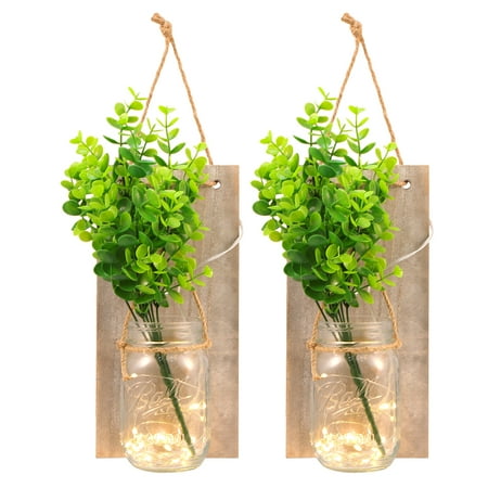 

OUNONA Mason Jar Wall Sconces Decor Light Lamp Jars Lights Decorations Set 2 Hanging Led Decorative
