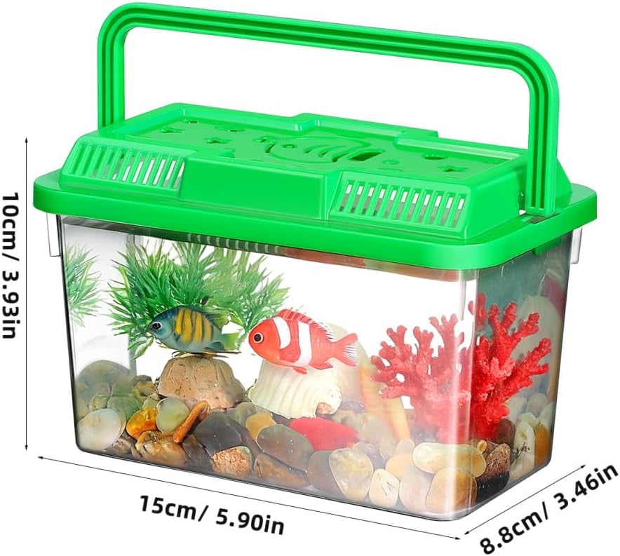 Portable Mini Plastic Fish Tank Clear Handheld Aquarium for Betta Fish Turtles and Reptiles Pet Carrier