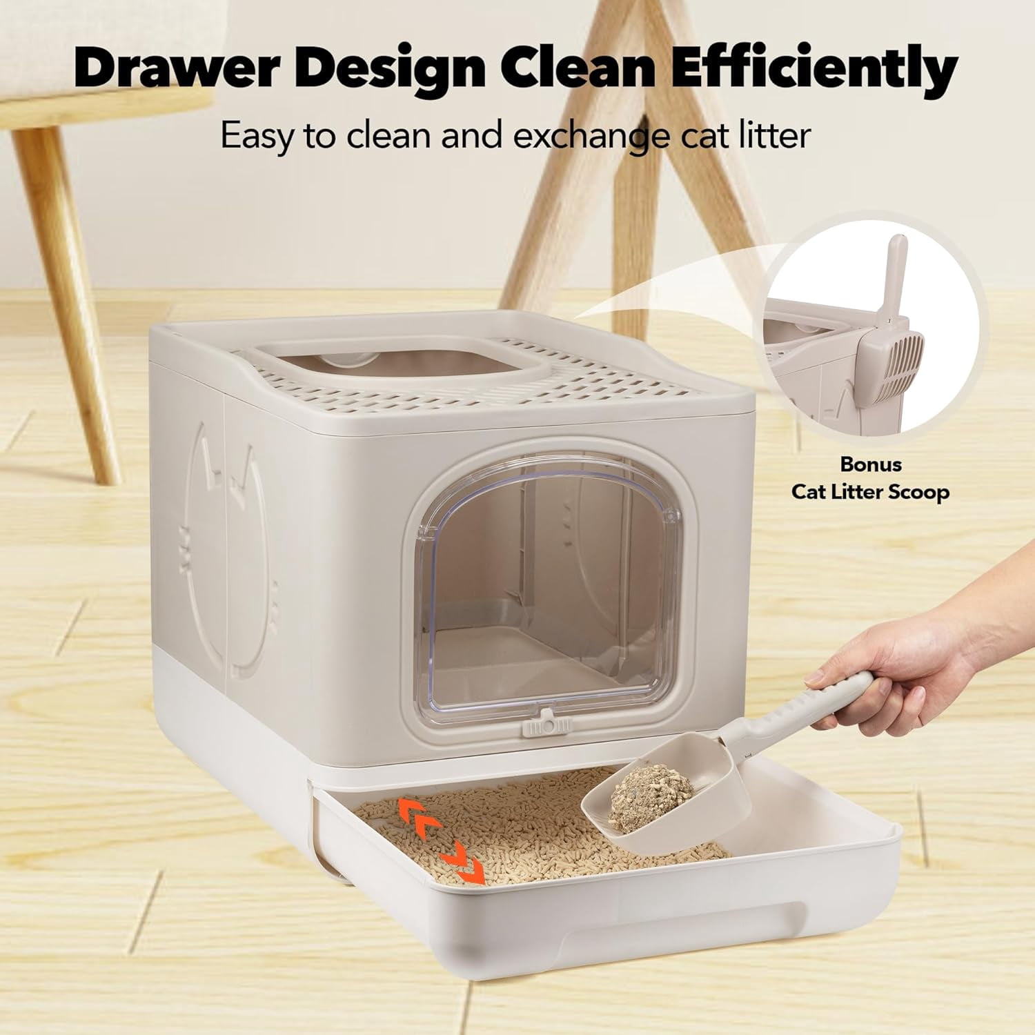 Enclosed Cat Litter Box, Large Covered Litter Box for Cats with Drawer Kitty Litter Pan Top Side Entry Cat Toilet with Lid Easy Clean Including Litter Scoop