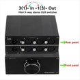 thumbnail image 2 of 3-Way Stereo XLR Passive Audio Signal Switcher Selection Switch Balanced 3 in 1 Out Audio Selector Audio Select Switcher,1 x Audio Select Switcher,Black, 2 of 6