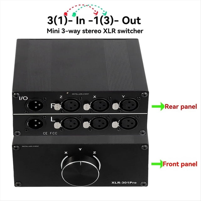3-Way Stereo XLR Passive Audio Signal Switcher Selection Switch Balanced 3 in 1 Out Audio Selector Audio Select Switcher