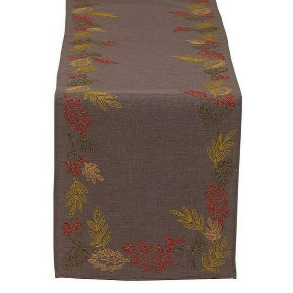 DII Shimmering Leaves Embroidered Table Runner - 14 x 70"