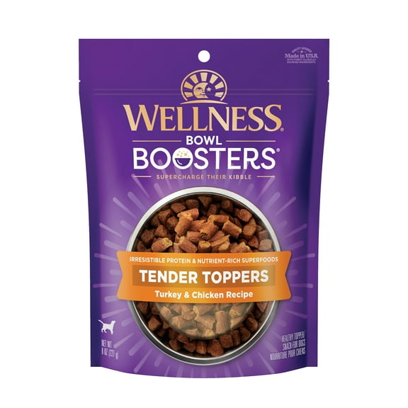 Wellness Bowl Boosters Tender Toppers, Dog Food Topper for Small, Medium, & Large Breeds, Grain Free, Natural, Turkey & Chicken, 8 Ounce Bag (Pack of 1)