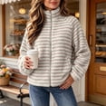 thumbnail image 2 of LUVDA Women's Stripe Fleece Jacket Full Zip Stand Collar Cozy Casual Fall Winter, 2 of 9