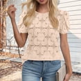 thumbnail image 1 of Craaazy Women's Relaxed Fit Crew Neck Blouse, Solid Color Short Sleeve Lace Eyelet Top, Loose Comfy Floral Lace Casual Tee for Summer Gifts, 1 of 6