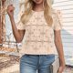 thumbnail image 1 of Craaazy Women's Relaxed Fit Crew Neck Blouse, Solid Color Short Sleeve Lace Eyelet Top, Loose Comfy Floral Lace Casual Tee for Summer Gifts, 1 of 6