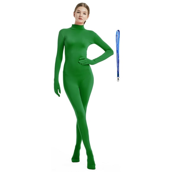 Full Bodysuit With Zipper Helper Womens Costume Without Hood Spandex Stretch Zentai Unitard Body Suit (Medium, Green)