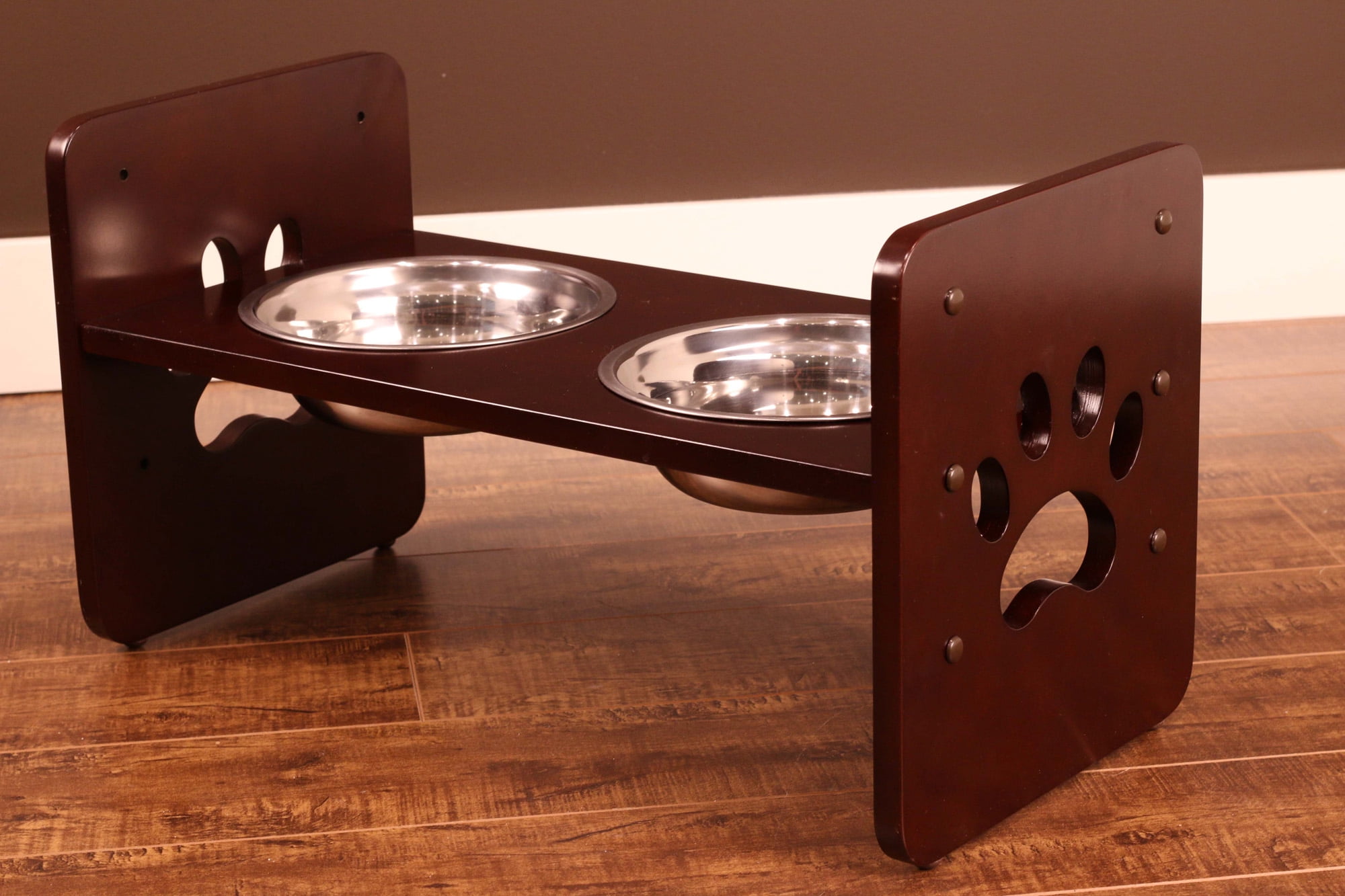 Contemporary Home Living 20" Brown Durable Adjustable Pet Feeder