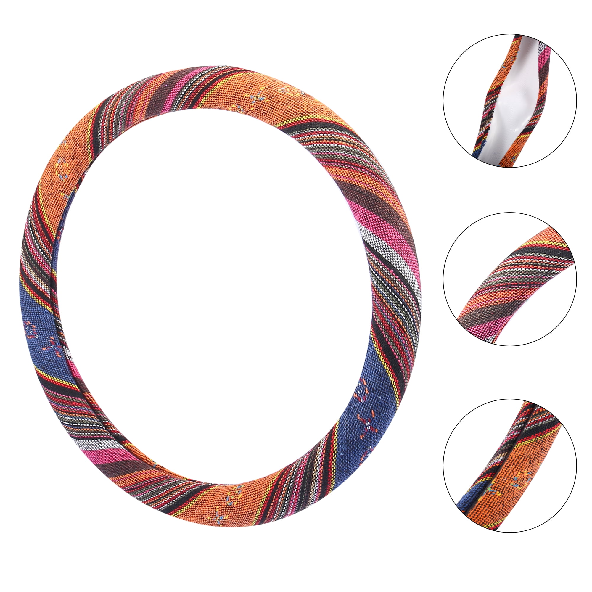 Unique Bargains 40cm/16" Linen Car Steering Wheel Cover Wear Resistant Multicolor Printing Pattern