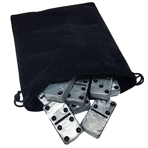 Marion & Co Domino Double Six 6 Black Tiles Jumbo Tournament Professional Size with Spinners in Black Elegant Velvet Bag 