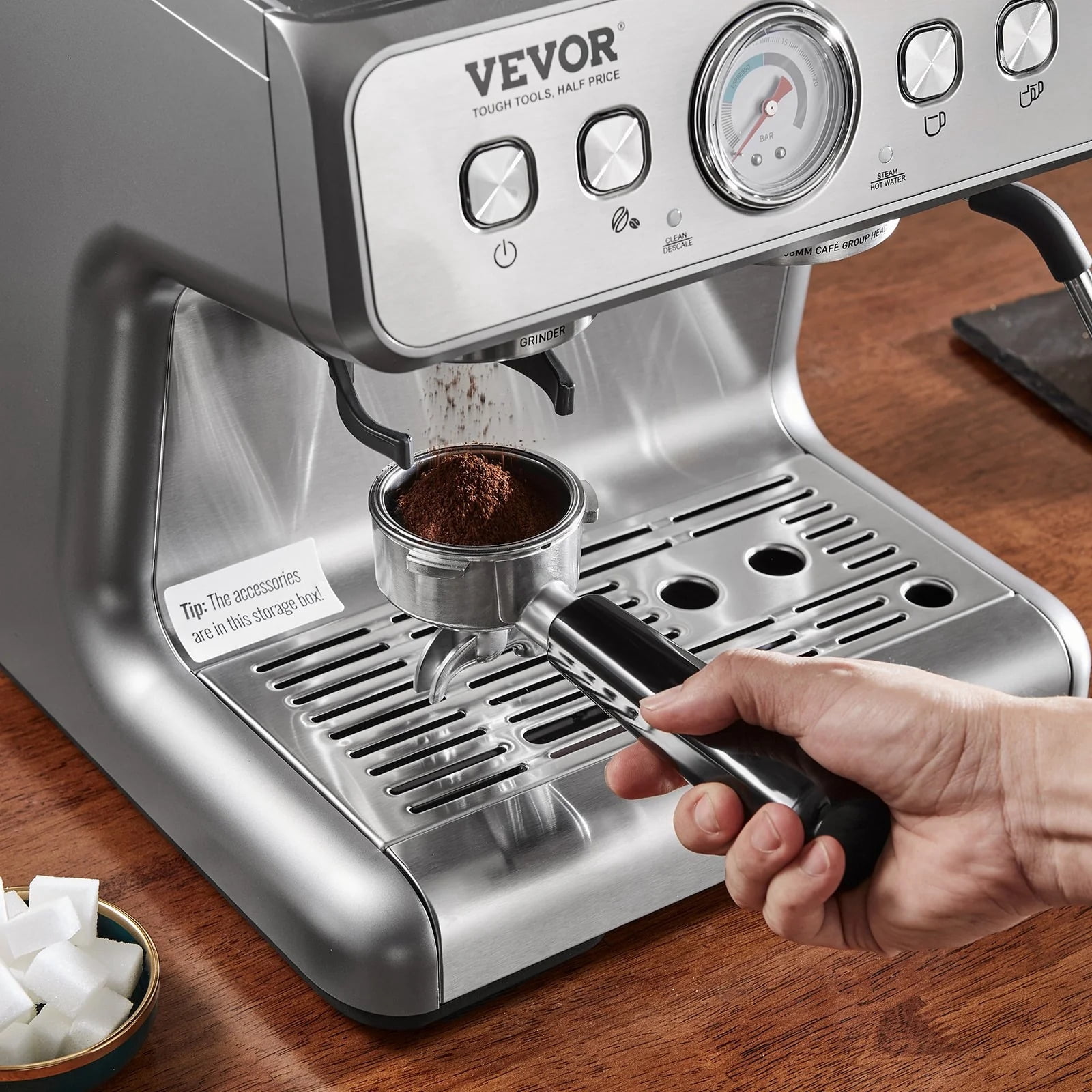 Vevor BZDYSKFJYMKAH5JSRV1 15 Bar Semi-Automatic Espresso Coffee Maker with Milk Frother Steam Wand