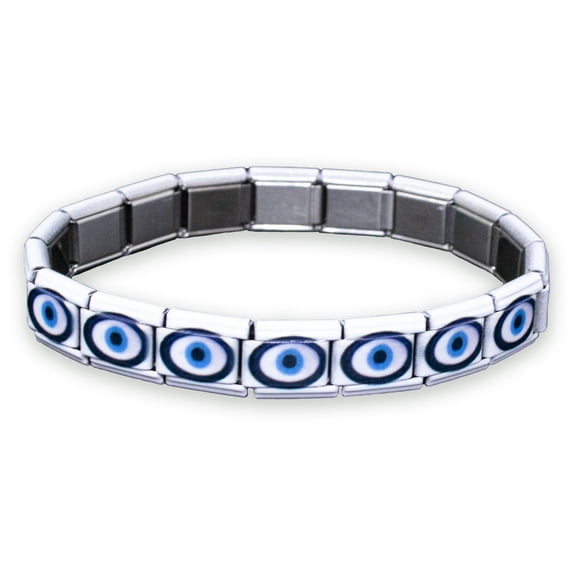 Fablinks Evil Eye Bracelets for Women, Italian Charm Bracelet, Adjustable Stretch Stainless Steel Charms Jewelry