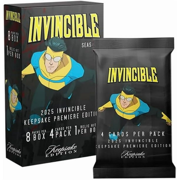 2025 Invincible Season 1 Keepsake Premiere Blaster: 8 Packs Per Box, One Guaranteed Relic, Chase Rare Autos and Patches