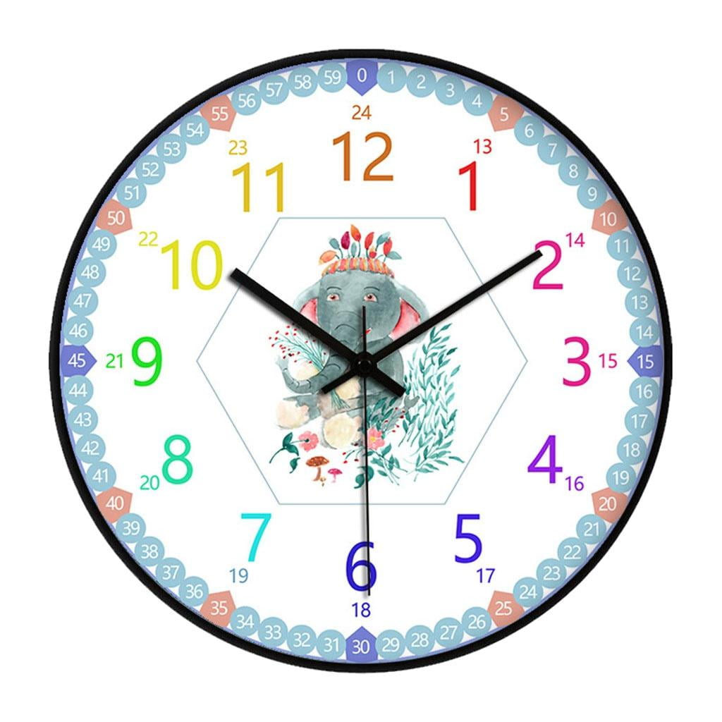 Wall Clock Battery Operated Einfach zu installieren Teaching Clock Time Non Ticking Colorful for Living Room Children Parents Classroom Teachers Elephant shape