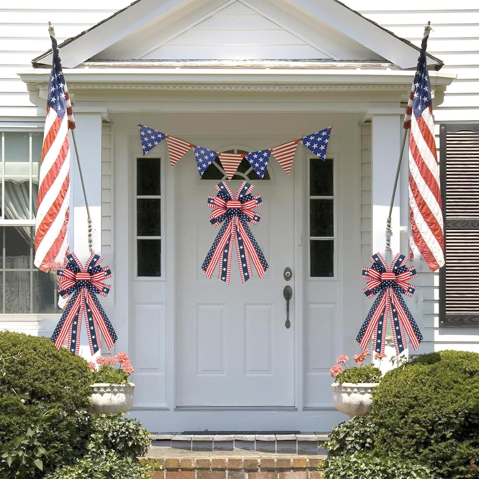Large Patriotic Wreath Bows for Front Door,4th of July Decorations America Flag Memorial Day Wreath Bow Stars and Stripes Bow for Independence Day,Outdoor & Indoor Hanging Decor
