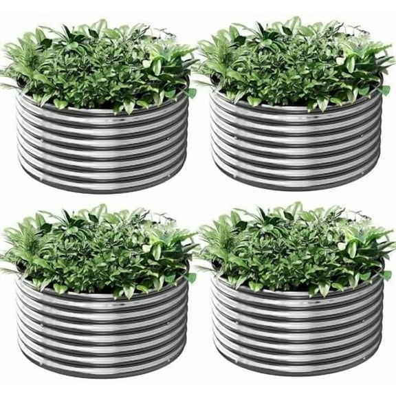 4 Pack Round Galvanized Raised Garden Bed Outdoor, Metal Garden Bed for Vegetables, Above Ground Garden Box for Flower, Steel Raised Beds for Gardening - 2FT