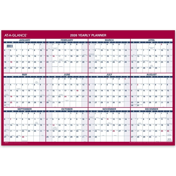 AT-A-GLANCE 2026 Vertical Horizontal Reversible Yearly Wall Calendar Large 24 x