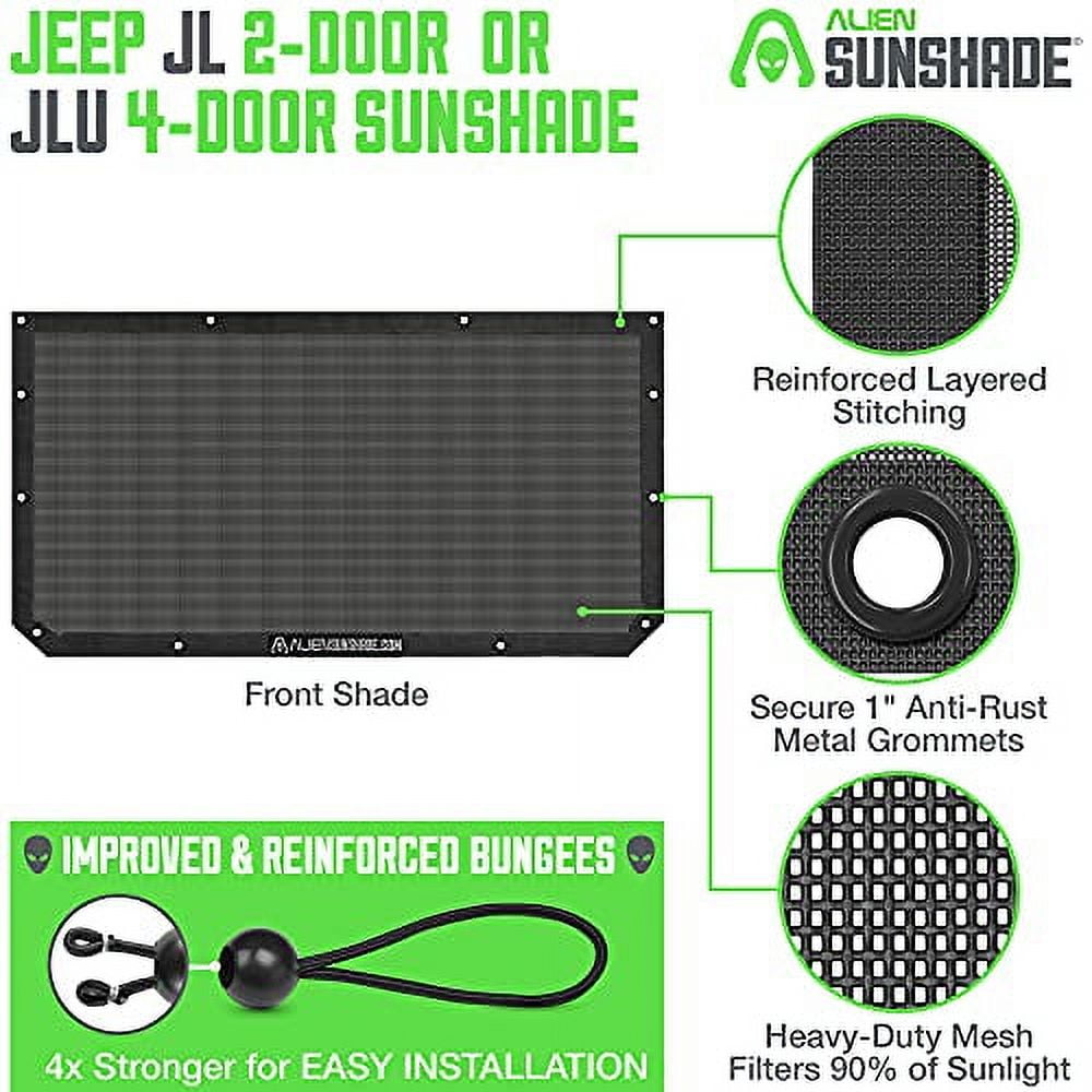 Alien Sunshade Mesh Cover for Jeep Wrangler JL & JLU (2018-2021) - UV & Windshield Cover, Noise Blocker (Black) - Walmart.com Alien Sunshade Mesh Cover for Jeep Wrangler JL & JLU (2018-2021) - UV & Windshield Cover, Noise Blocker (Black) - Walmart.com