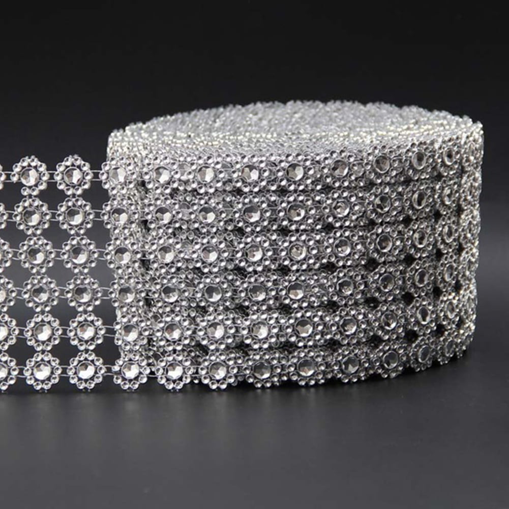 Details about   Silver Diamond Flower Shape 4"X 1 Yard Mesh Wrap Roll Rhinestone Crystal Ribbon 