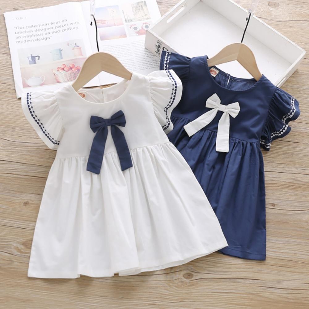 Kids Girls Summer Casual Fashion Baby Girl Short Sleeve Bow-knot Princess Dress Kids' Clothing Dresses Cotton Summer - image 2 of 6