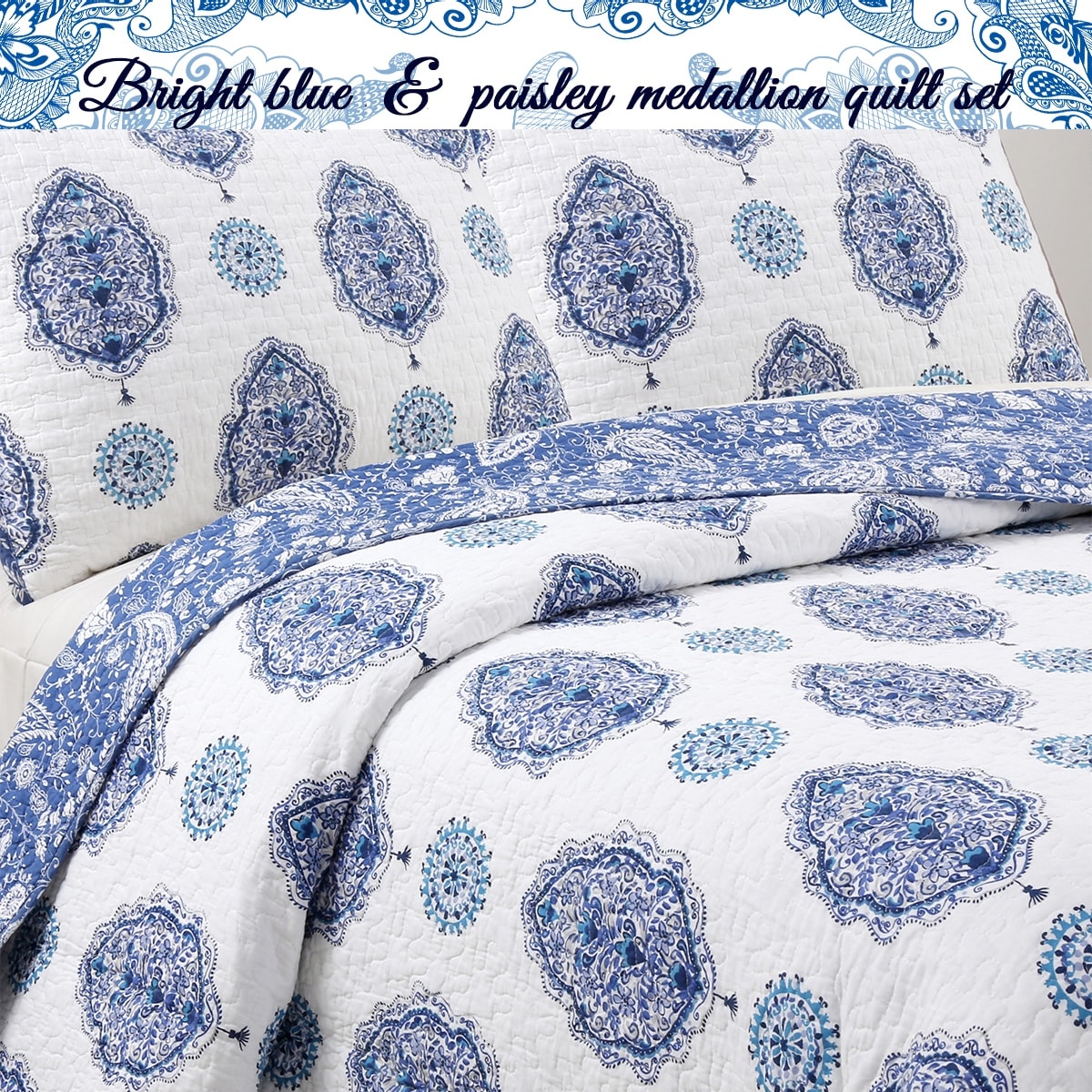 Cozy Line Home Fashions Hittle 3 Piece Cotton Reversible Quilt Bedding Set - Queen