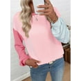 thumbnail image 4 of Womens Long Sleeve Tops Fall Fashion Crewneck Color Block Ribbed Knit Casual Loose Fit Pullover Shirts Pink Blue XL, 4 of 7