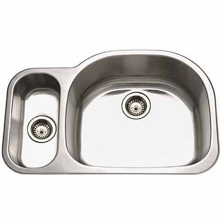 Small Bowl Stainless Steel Sink Houzer MG-3209SL-1 Medallion Designer Series Undermount Stainless Steel 70/30 Double Bowl Kitchen Sink, Small Bowl Left ()