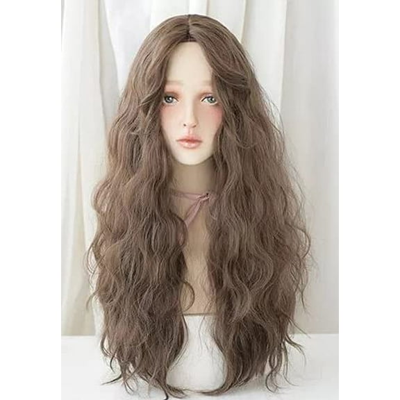 Chic Korean Fashion 25 Inch Long Curly Wavy Wig, Natural Heat-Resistant Synthetic Hair Wigs with Fringe For Cosplay and Daily Wear (Cool Brown)