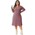 thumbnail image 3 of DARING DIVA Plus Size Ribbed Sweater Half Zip Front and Tie Waist Dress 1X Purple, 3 of 6
