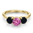 thumbnail image 3 of Gem Stone King 18K Yellow Gold Plated Silver Pink Created Sapphire and Black Onyx Engagement Ring for Women | 1.95 Cttw | Round 6MM | Gemstone September Birthstone | Size 7, 3 of 6