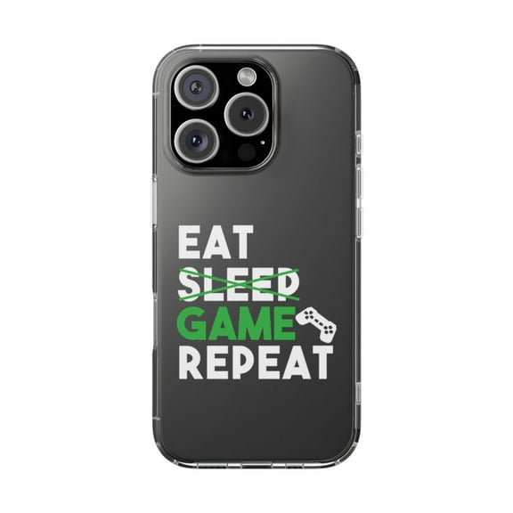 Clear Hybrid Shockproof Case for Apple iPhone 16 PRO - Eat Game Repeat Gamer Design